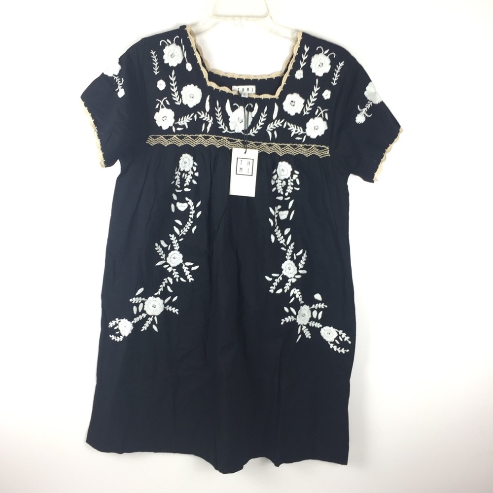 THML Black & White Embroidered Dress Sz M